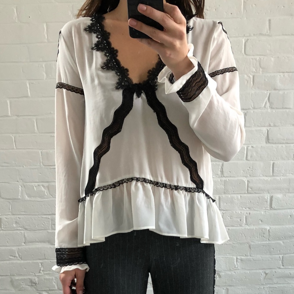 NWT Zara black/white lace blouse sz L